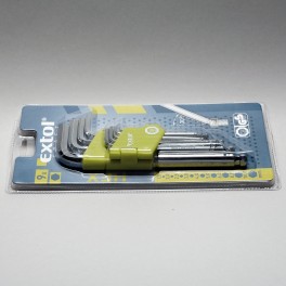Sada imbus klíčů, 9-dílná, prodloužené s kuličkou, 1,5 - 10 mm, Extol Craft, MB66001